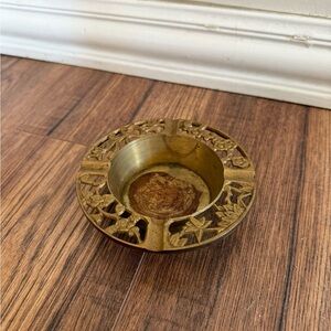Vintage Chinese Brass Gold Ashtray Flower Cutouts Floral